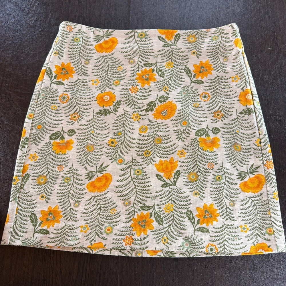 LOFT Floral Mini Skirt - Orange and Green